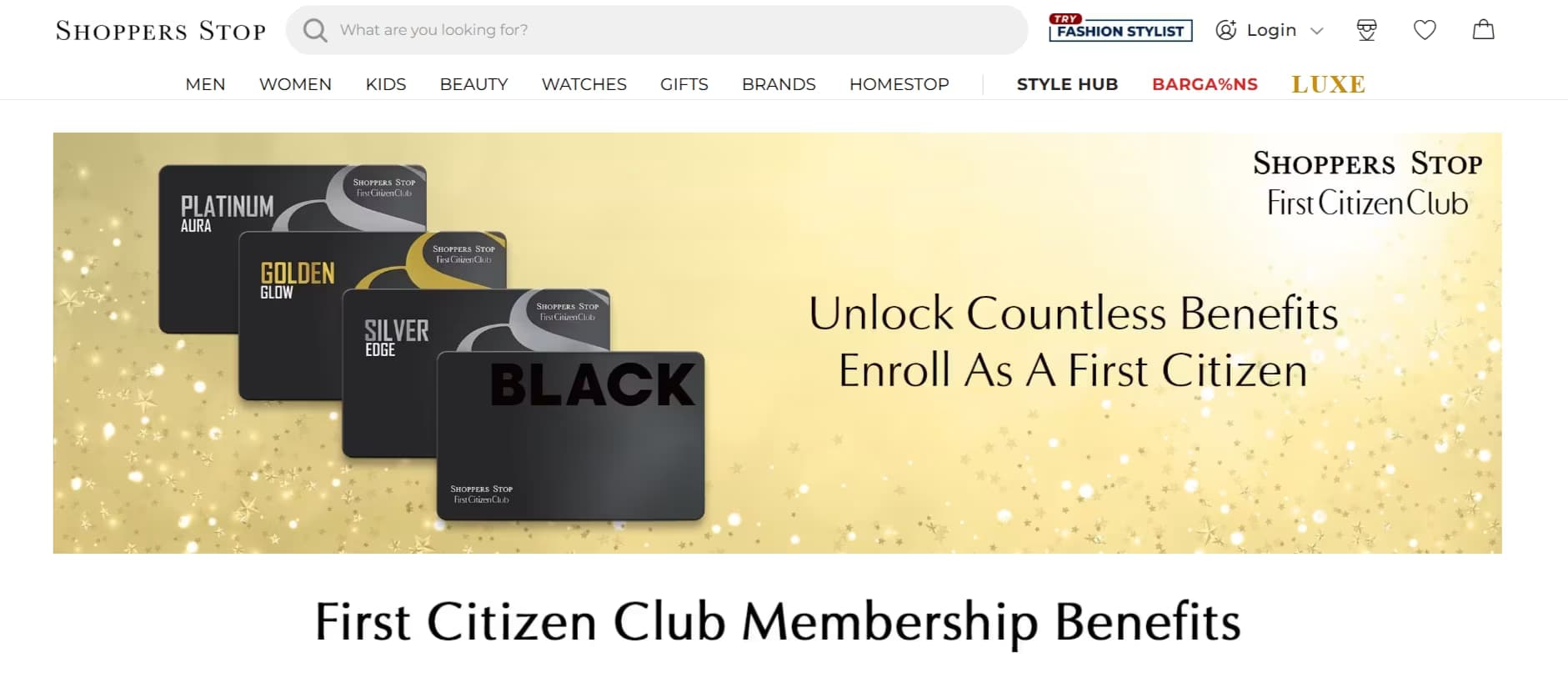 Shoppers Stop First Citizen Club Page