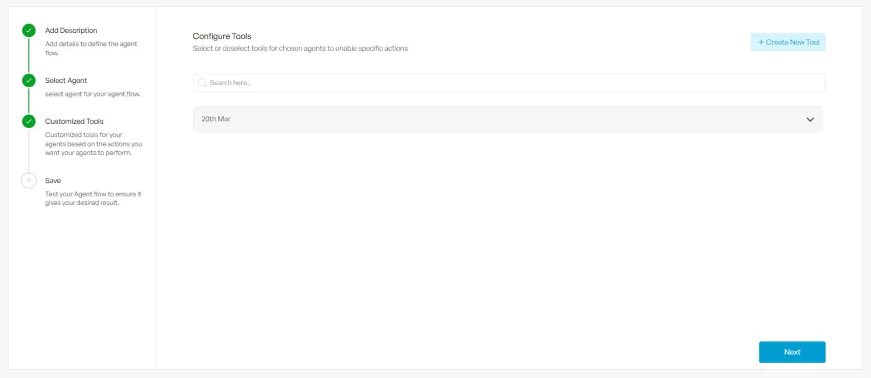 Add custom tools for your agents in the workflow.